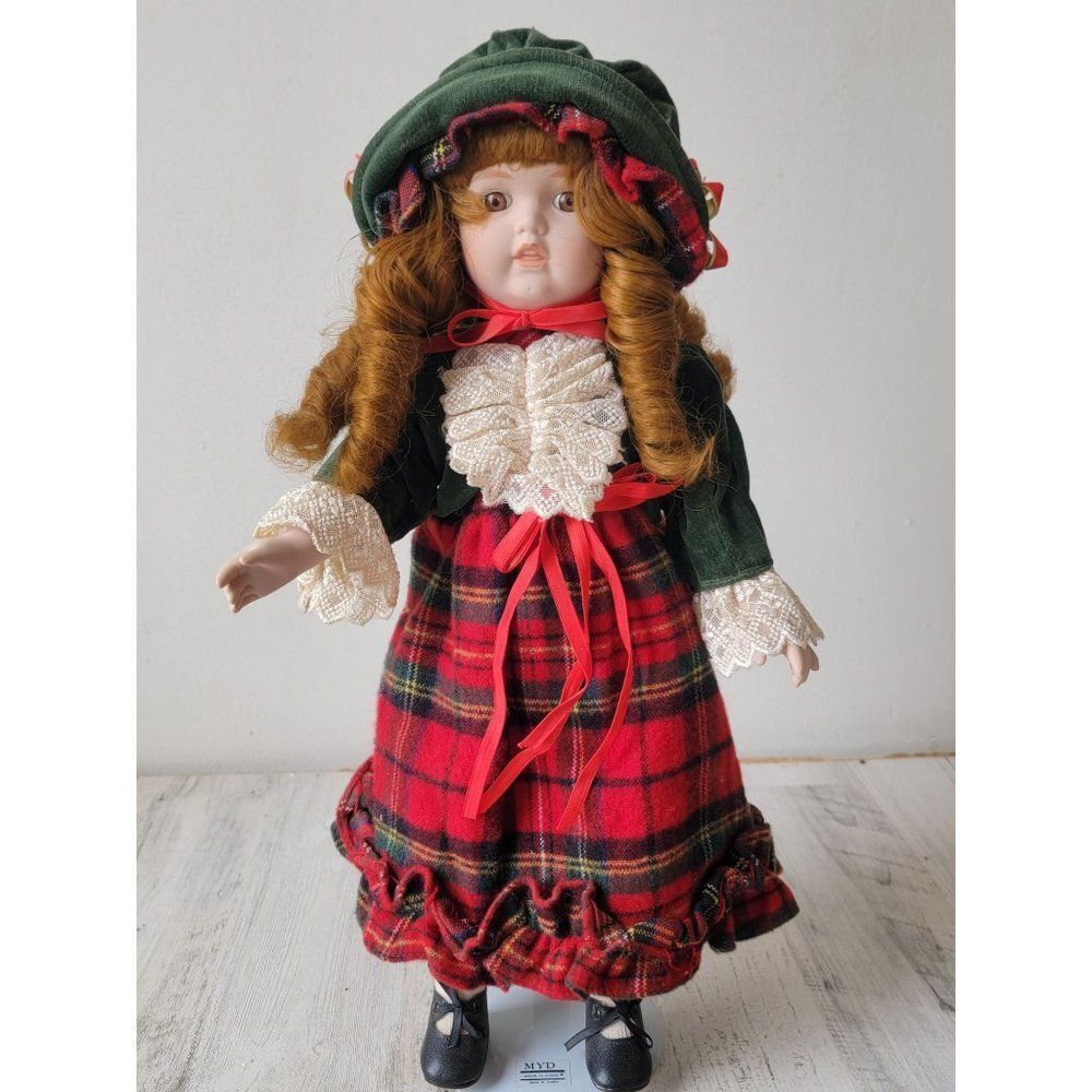 Marian‎ Yu red plaid velvet felt dress School Girl porcelain doll